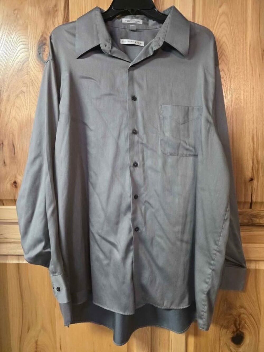 Geoffrey Beene Shirt 2XL XXL 18 34/35 Gray Sateen Wrinkle Free Dress ButtonFront